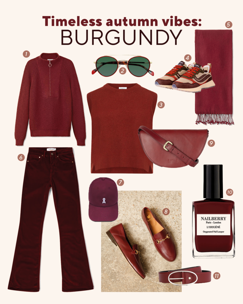 Fair Fashion in Burgunder für den Herbst 2024 – langlebige Kleidungsstücke in zeitloser Farbe für stilvolle Looks.